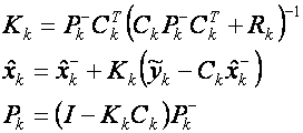 Equations for Kalman filter corrector step.